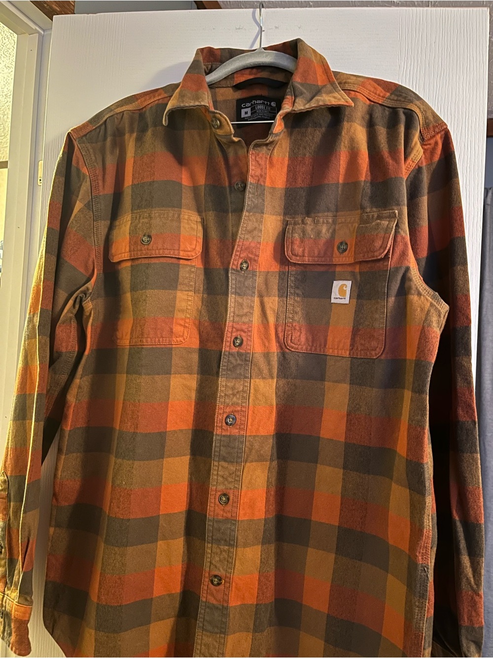 Carhartt Men’s Orange and Brown Plaid Work Shirt Jacket